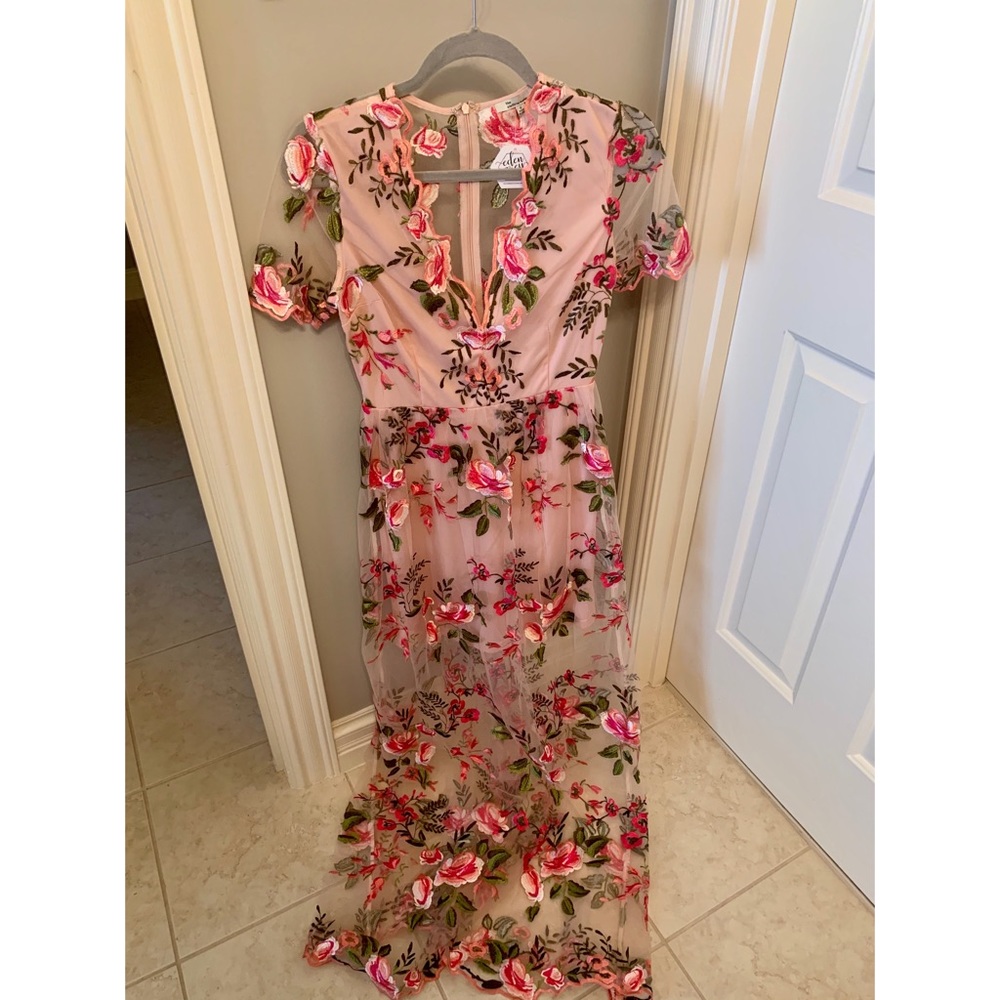 Sheer Pink Dress with Floral Detail